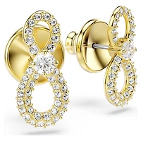 Hyperbola stud earrings, Round cut, Pavé, Infinity, White, Gold-tone plated by SWAROVSKI
