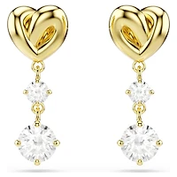 Lifelong drop earrings, Round cut, Heart, White, 18K gold finish