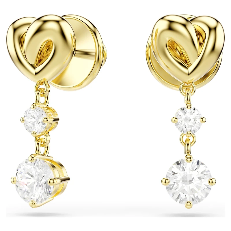 Lifelong drop earrings, Round cut, Heart, White, 18K gold finish
