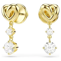 Lifelong drop earrings, Round cut, Heart, White, 18K gold finish