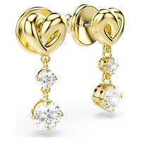 Lifelong drop earrings, Round cut, Heart, White, 18K gold finish