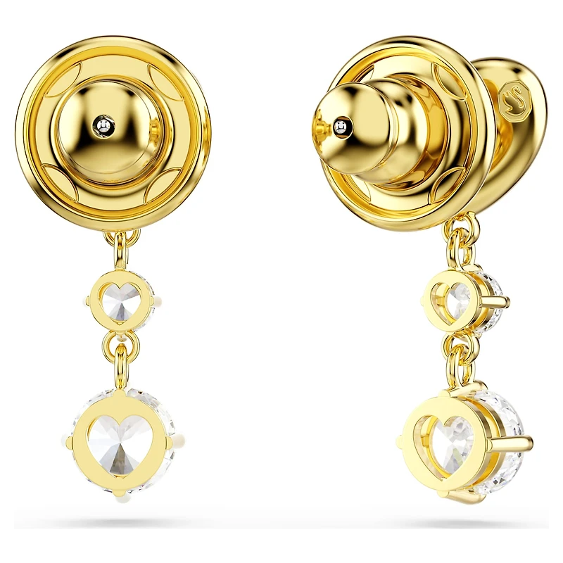 Lifelong drop earrings, Round cut, Heart, White, 18K gold finish