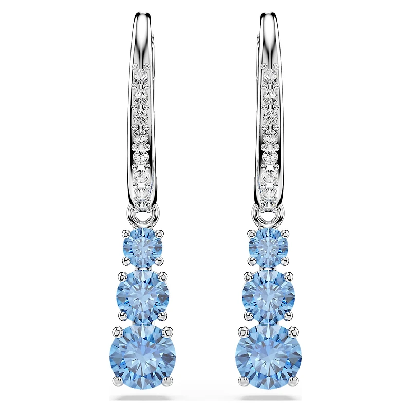 Stilla Attract hoop earrings, Round cut, Pavé, Blue, Rhodium plated by SWAROVSKI