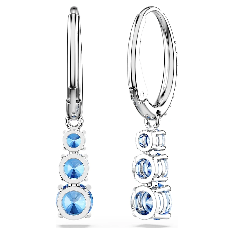 Stilla Attract hoop earrings, Round cut, Pavé, Blue, Rhodium plated by SWAROVSKI