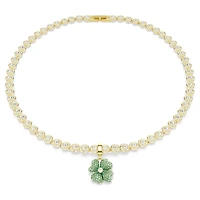 Idyllia charm, Clover, Green, 18K gold finish