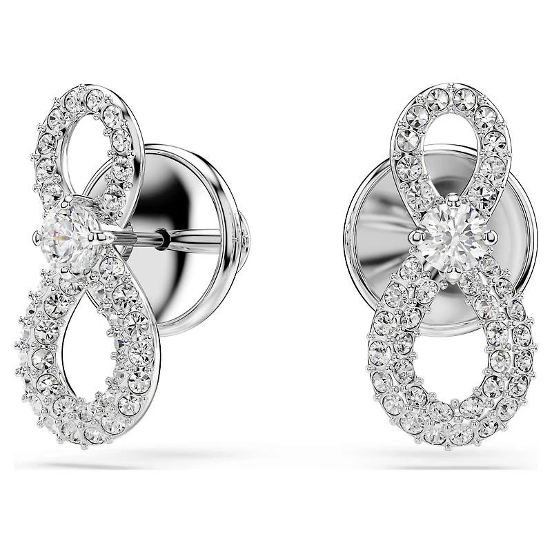 Hyperbola stud earrings, Round cut, Pavé, Infinity, White, Rhodium plated by SWAROVSKI