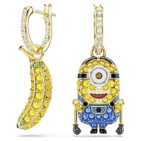 Minions Stuart and Banana drop earrings, Pavé, Mini, Multicoloured, 18K gold finish