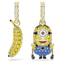 Minions Stuart and Banana drop earrings, Pavé, Mini, Multicoloured, Gold-tone plated