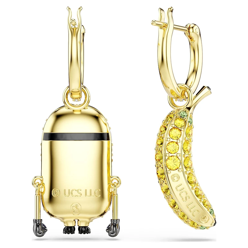 Minions Stuart and Banana drop earrings, Pavé, Mini, Multicoloured, 18K gold finish