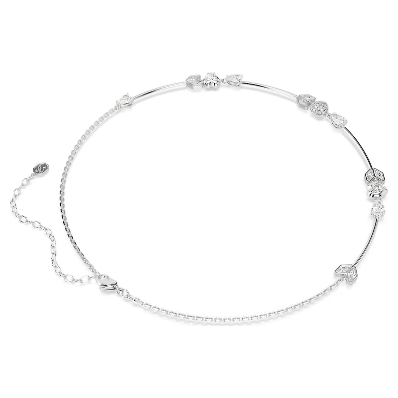 Idyllia necklace, Heart with arrow, White, Rhodium plated by SWAROVSKI