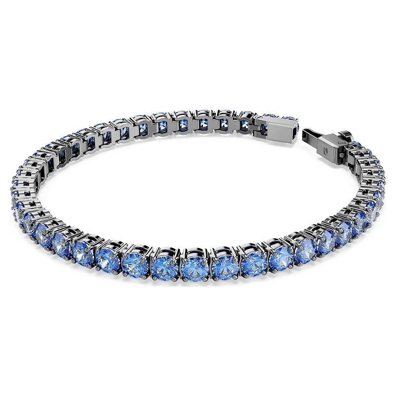 Matrix Tennis bracelet, Round cut, Blue, Ruthenium plated by SWAROVSKI