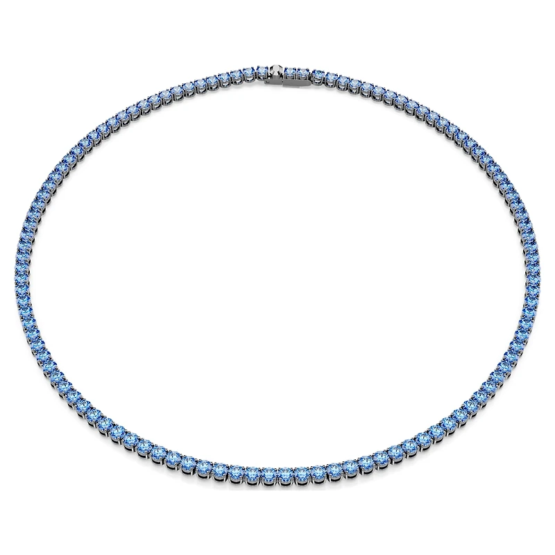 Matrix Tennis necklace, Round cut, Blue, Ruthenium plated by SWAROVSKI