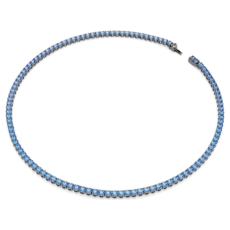 Matrix Tennis necklace, Round cut, Blue, Ruthenium plated by SWAROVSKI