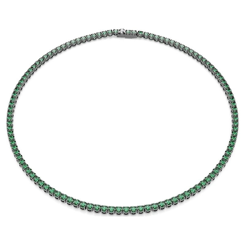Matrix Tennis necklace, Round cut, Green, Ruthenium plated by SWAROVSKI