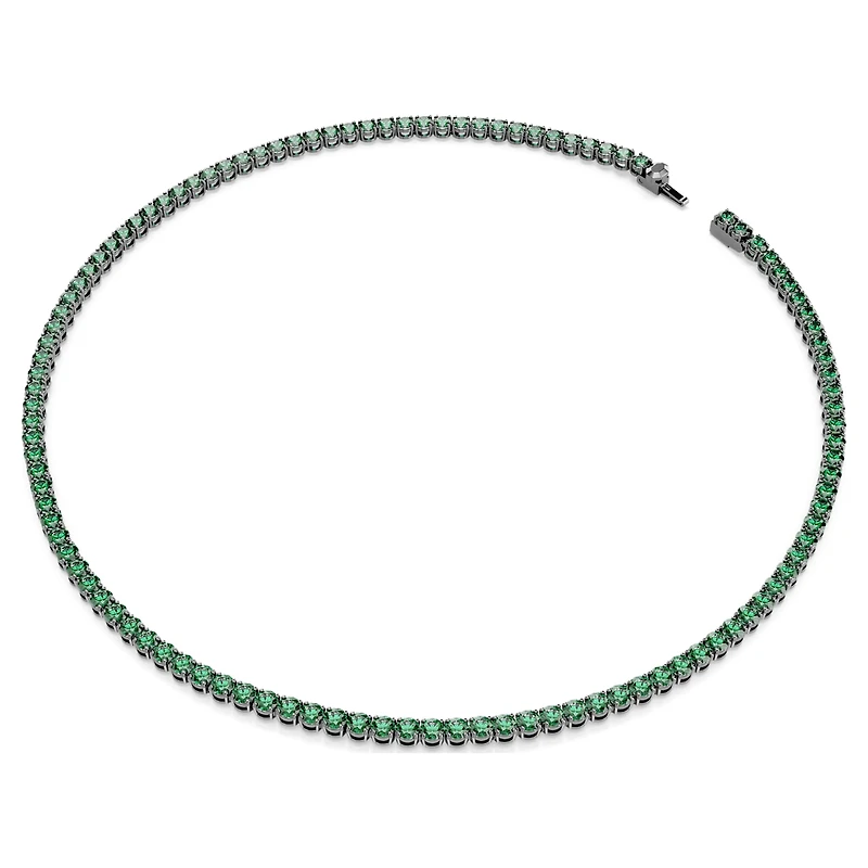Matrix Tennis necklace, Round cut, Green, Ruthenium plated by SWAROVSKI