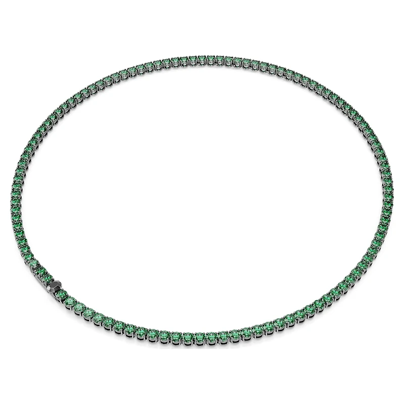 Matrix Tennis necklace, Round cut, Green, Ruthenium plated by SWAROVSKI