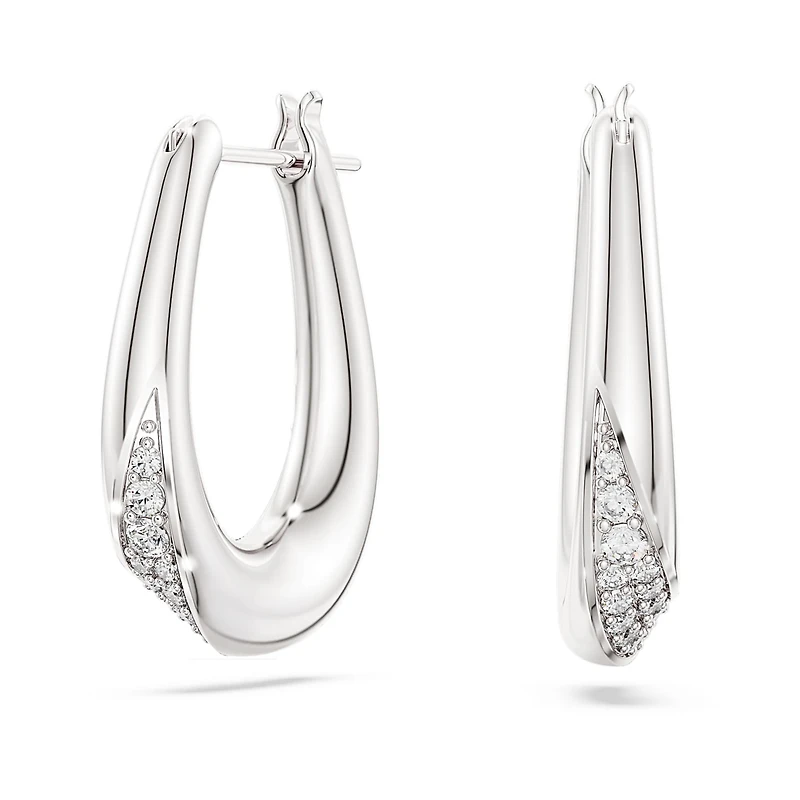 Swarovski Classica hoop earrings, Round cut, Small, White, Sterling silver