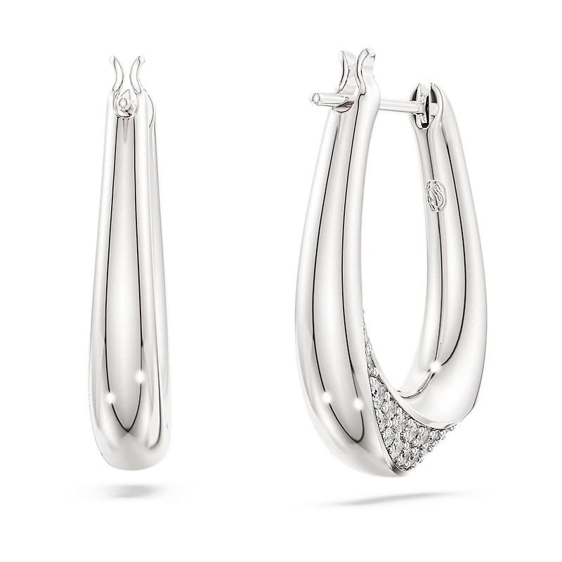 Swarovski Classica hoop earrings, Round cut, Small, White, Sterling silver