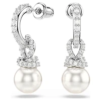 Originally drop earrings, Crystal pearl, Pavé, White, Rhodium plated by SWAROVSKI