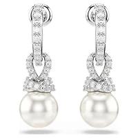 Originally drop earrings, Crystal pearl, Pavé, White, Rhodium plated by SWAROVSKI