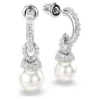 Originally drop earrings, Crystal pearl, Pavé, White, Rhodium plated by SWAROVSKI