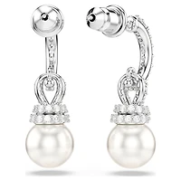 Originally drop earrings, Crystal pearl, Pavé, White, Rhodium plated by SWAROVSKI