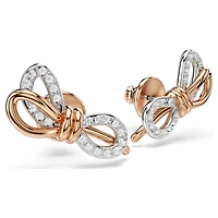 Lifelong stud earrings, Pavé, Bow, White, Mixed metal finish by SWAROVSKI