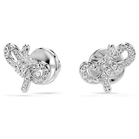 Lifelong stud earrings, Pavé, Bow, White, Rhodium plated by SWAROVSKI