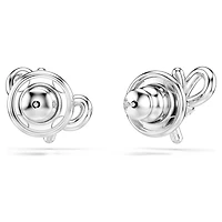 Lifelong stud earrings, Pavé, Bow, White, Rhodium plated by SWAROVSKI