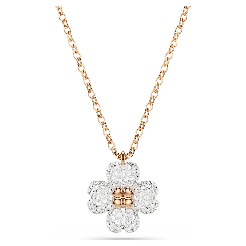 Latisha pendant, Pavé, Clover, Multicoloured, 18K rose gold finish