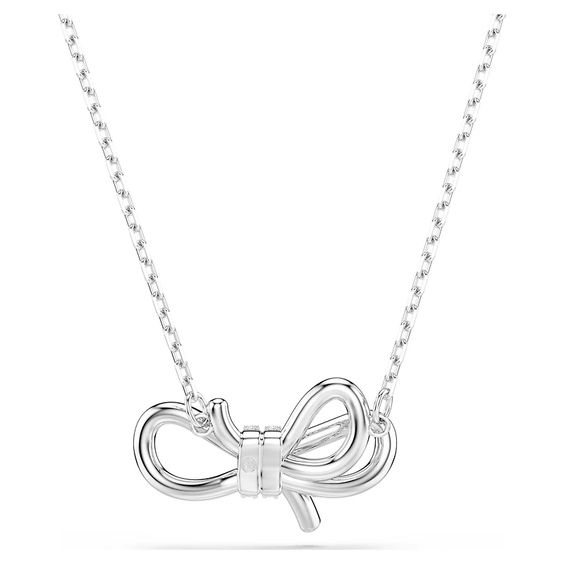 Lifelong pendant, Pavé, Bow, White, Rhodium plated by SWAROVSKI