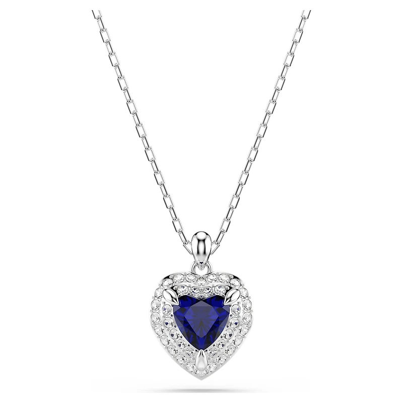 One pendant, Heart cut, Pavé, Heart, Blue, Rhodium plated by SWAROVSKI