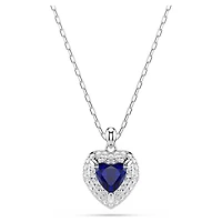 One pendant, Heart cut, Pavé, Heart, Blue, Rhodium plated by SWAROVSKI