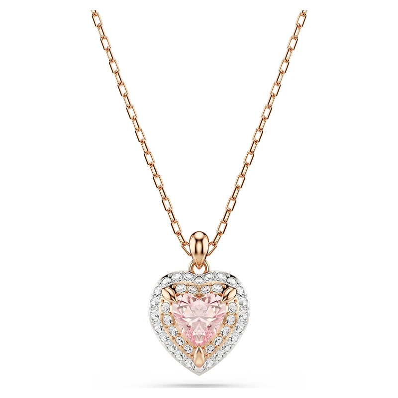 One pendant, Heart cut, Pavé, Heart, Pink, 18K rose gold finish