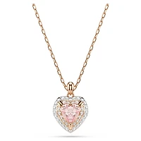 One pendant, Heart cut, Pavé, Heart, Pink, 18K rose gold finish