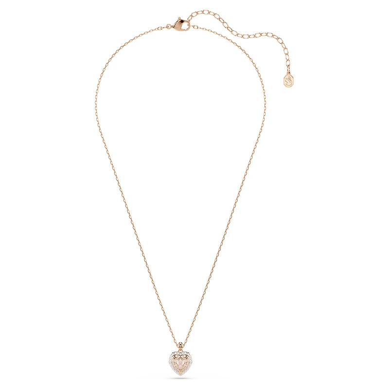 One pendant, Heart cut, Pavé, Heart, Pink, 18K rose gold finish
