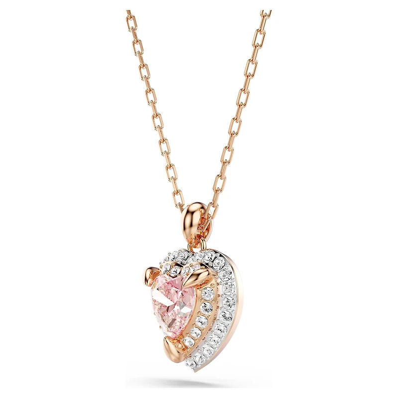 One pendant, Heart cut, Pavé, Heart, Pink, 18K rose gold finish