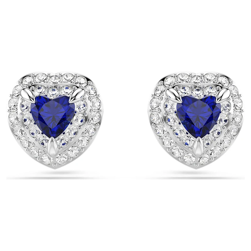 One stud earrings, Heart cut, Pavé, Heart, Blue, Rhodium plated by SWAROVSKI