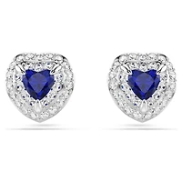 One stud earrings, Heart cut, Pavé, Heart, Blue, Rhodium plated by SWAROVSKI