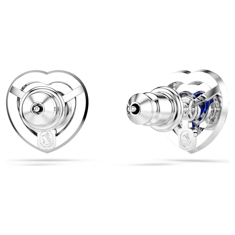 One stud earrings, Heart cut, Pavé, Heart, Blue, Rhodium plated by SWAROVSKI