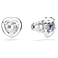 One stud earrings, Heart cut, Pavé, Heart, Blue, Rhodium plated by SWAROVSKI