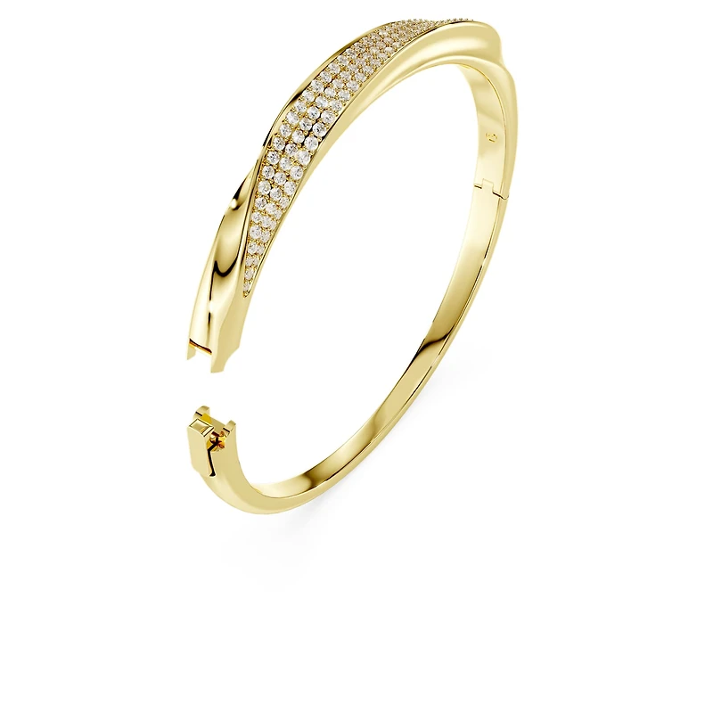 Swarovski Classica bangle, Round cut, White, Sterling silver, 18K gold finish