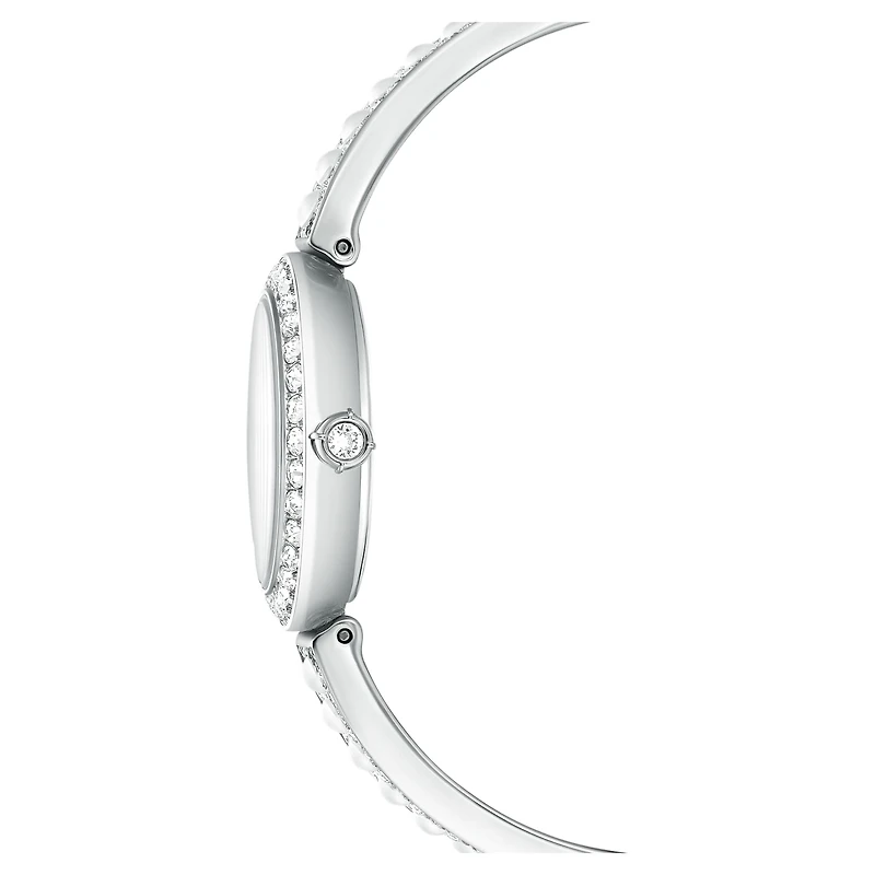 Matrix pearl bangle watch, Swiss Made, Crystal bracelet, White, Stainless steel by SWAROVSKI