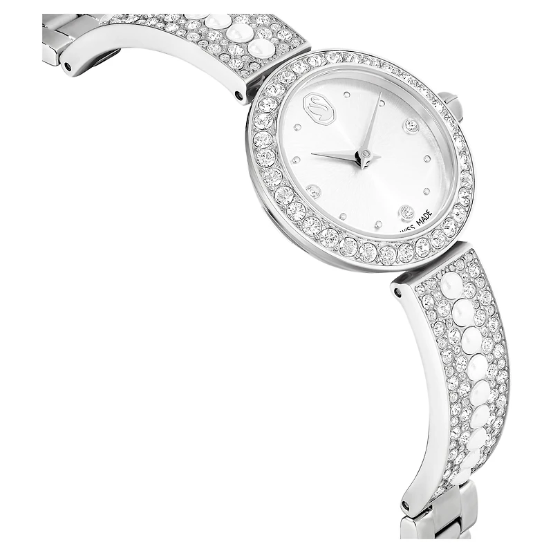 Matrix pearl bangle watch, Swiss Made, Crystal bracelet, White, Stainless steel by SWAROVSKI