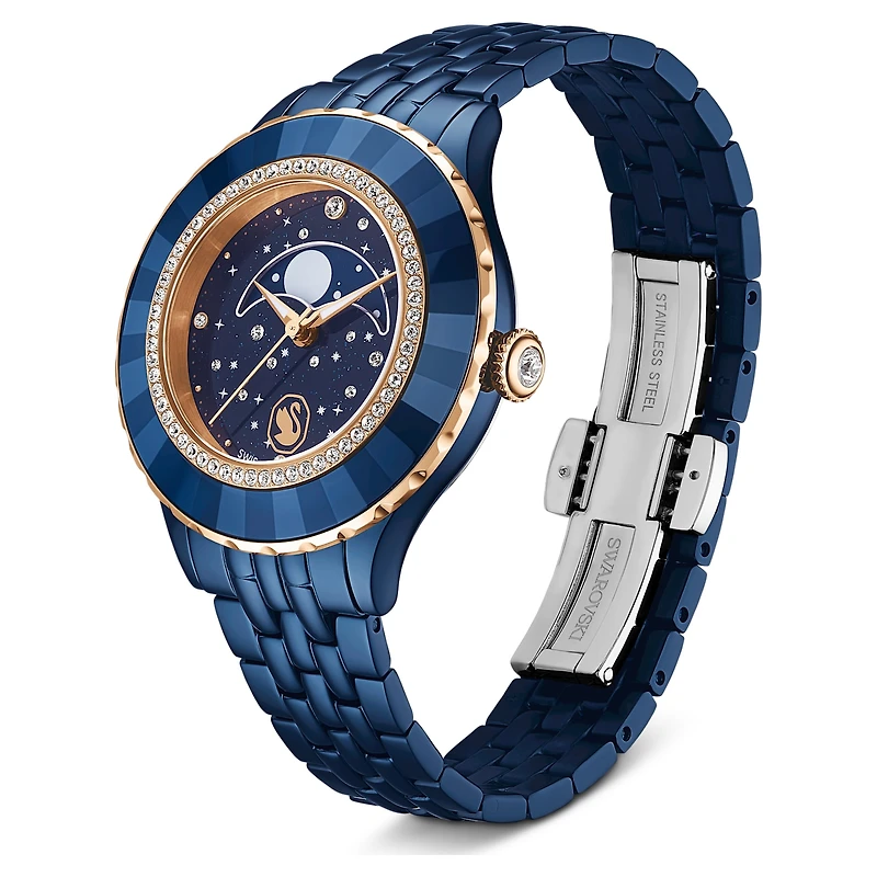 Octea moon watch, Swiss Made, Metal bracelet, Blue, Blue finish