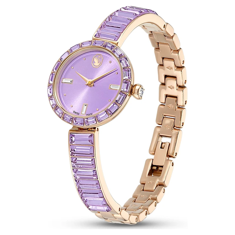 Matrix bangle watch, Swiss Made, Crystal bracelet, Purple, Champagne gold-tone finish