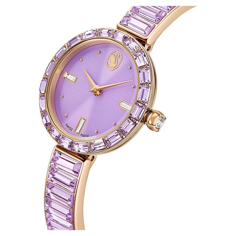 Matrix bangle watch, Swiss Made, Crystal bracelet, Purple, Champagne gold-tone finish
