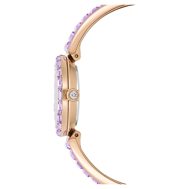 Matrix bangle watch, Swiss Made, Crystal bracelet, Purple, Champagne gold-tone finish