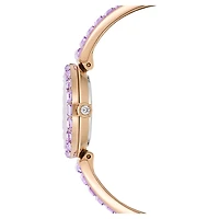 Matrix bangle watch, Swiss Made, Crystal bracelet, Purple, Champagne gold-tone finish