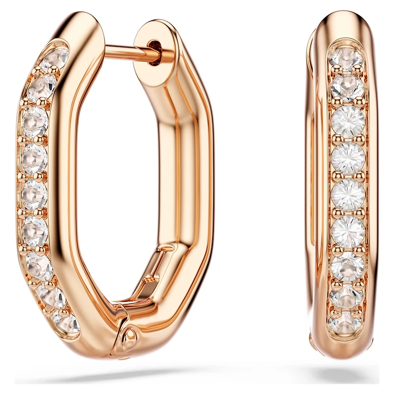 Dextera hoop earrings, Octagon shape, Round cut, Small, White, Rose gold-tone plated by SWAROVSKI